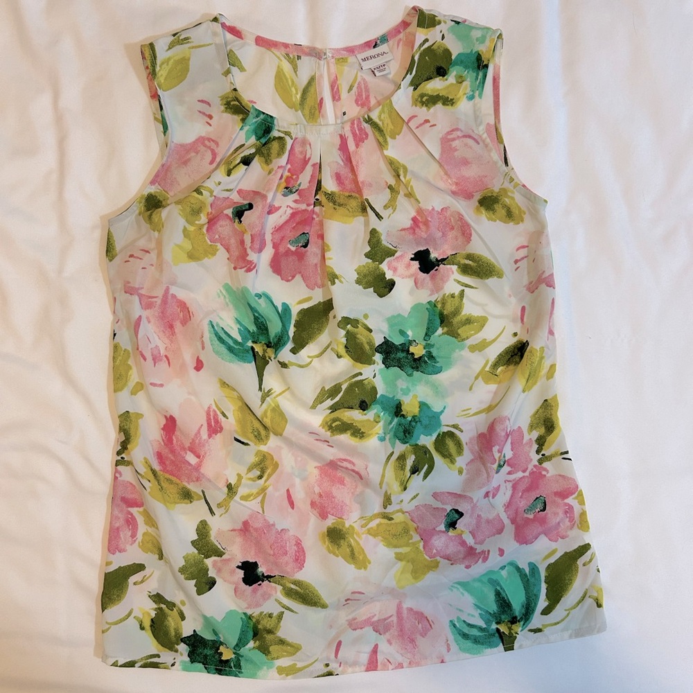 Merona Floral Print Sleeveless Blouse - Pink, Green, White